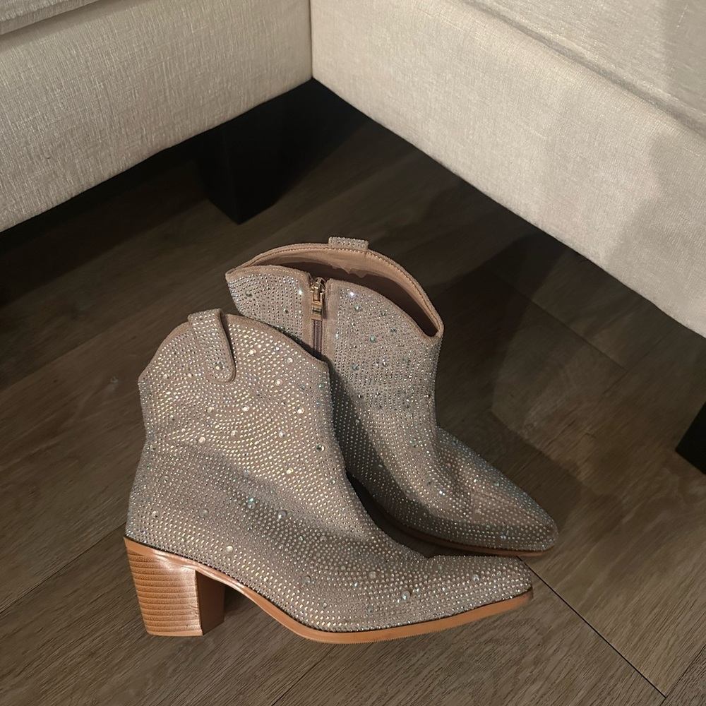 Elegant Rhinestone-Studded Ankle Boots